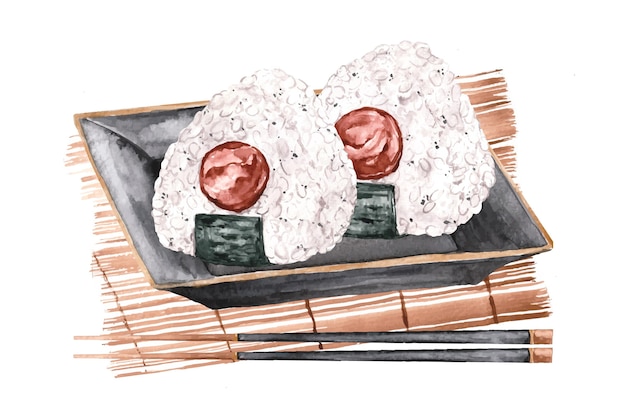 Illustration Aquarelle Umeboshi Onigiri