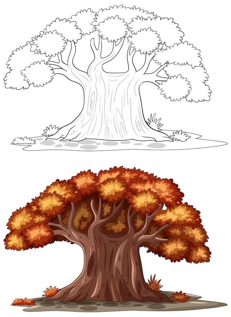 Vecteur gratuit illustration d'un arbre d'automne avec un contour