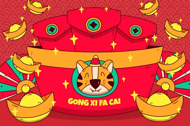 Vecteur gratuit illustration d'argent chanceux plat nouvel an chinois