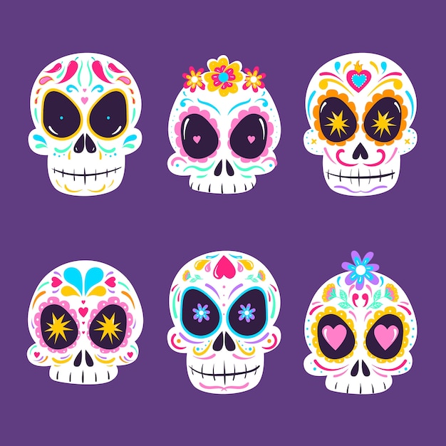 Vecteur gratuit illustration d'autocollants dia de muertos