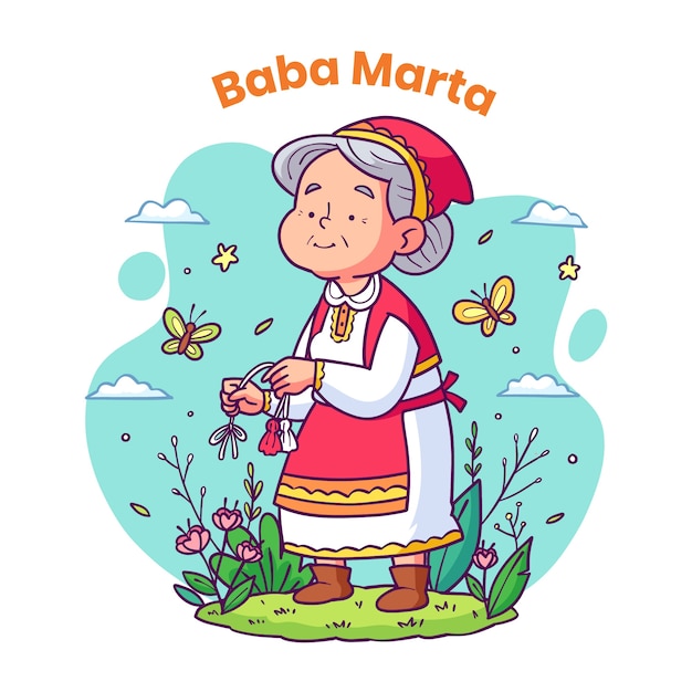 Vecteur gratuit illustration de baba marta dessinée à la main