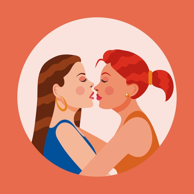 Illustration De Baiser Lesbien Plat