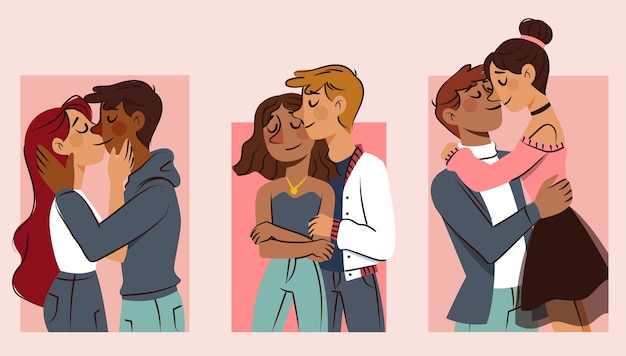 Illustration de baisers de couples dessinés à la main