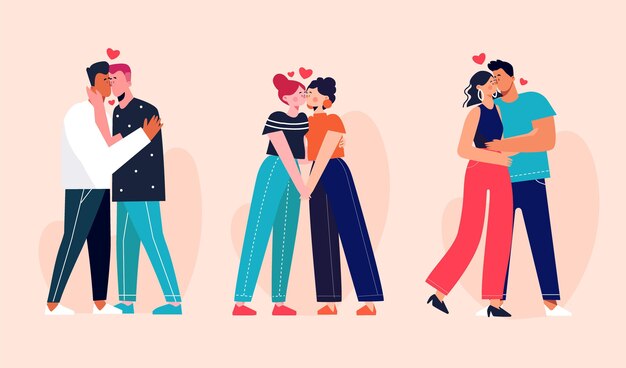 Illustration de baisers de couples plats