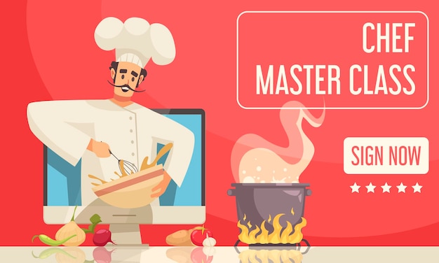 Vecteur gratuit illustration de bannière de classe de maître chef