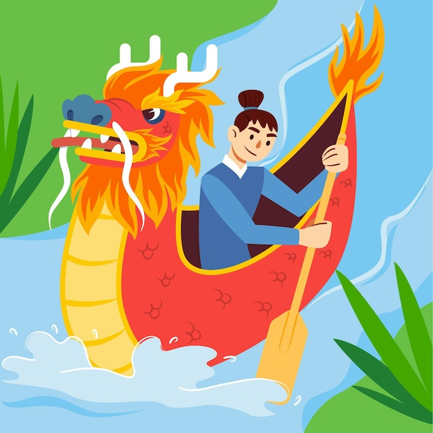 Illustration de bateau dragon dessiné à la main