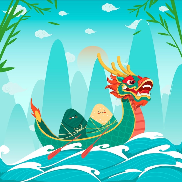 Vecteur gratuit illustration de bateau dragon dessiné à la main