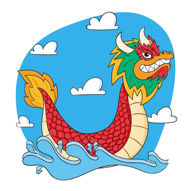 Vecteur gratuit illustration de bateau dragon dessiné à la main