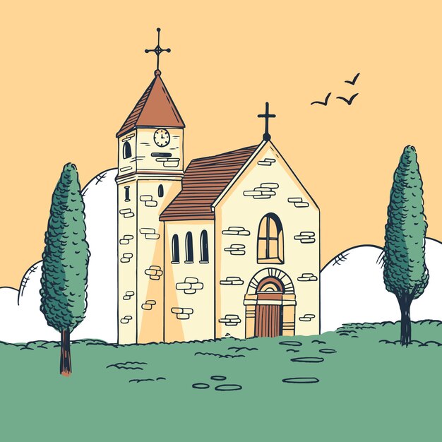 Illustration de bâtiment d'église dessiné à la main