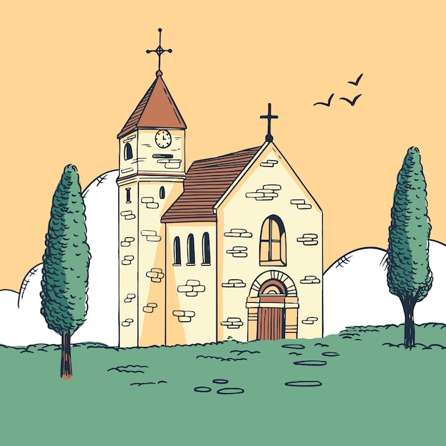 Illustration de bâtiment d'église dessiné à la main