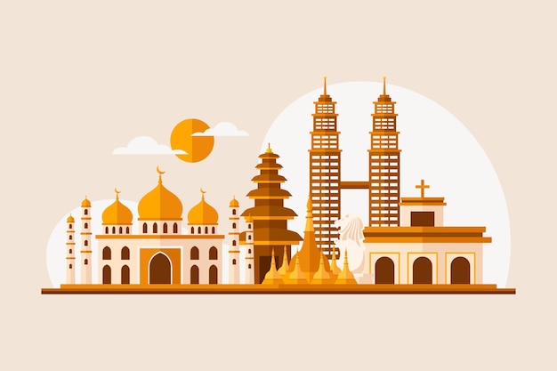 Vecteur gratuit illustration de bâtiments asean