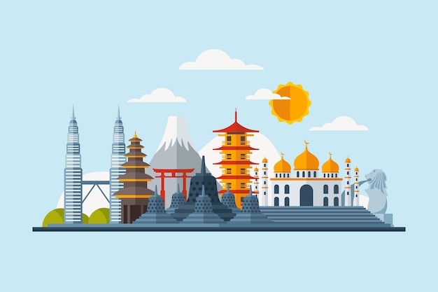 Vecteur gratuit illustration de bâtiments asean