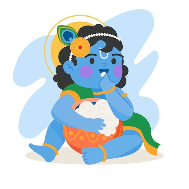 Vecteur gratuit illustration de bébé krishna mangeant du beurre