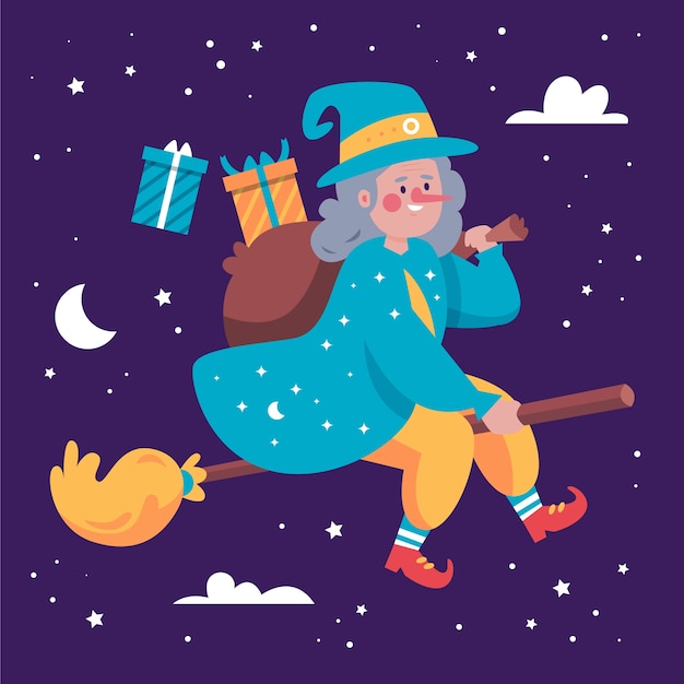 Vecteur gratuit illustration de befana plat dessiné à la main