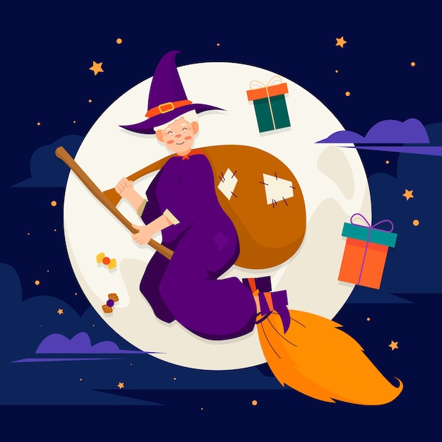 Illustration de befana plat dessiné à la main