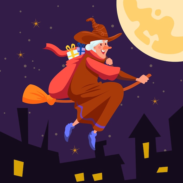 Vecteur gratuit illustration de befana plat