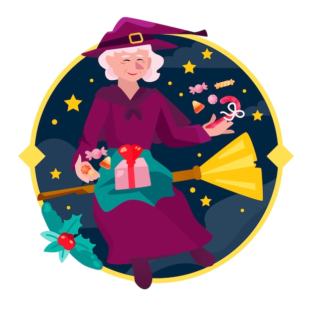 Vecteur gratuit illustration de befana plat