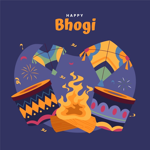 Vecteur gratuit illustration de bhogi heureux plat