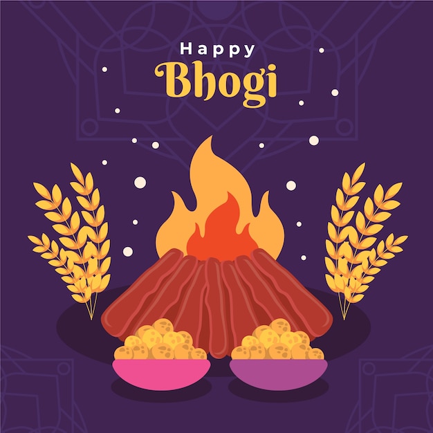 Vecteur gratuit illustration de bhogi heureux plat