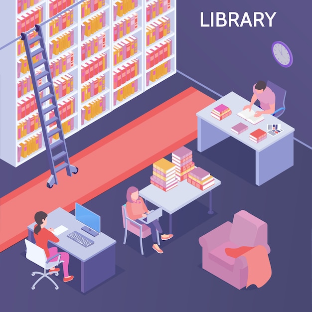 Vecteur gratuit illustration de la bibliothèque isométrique