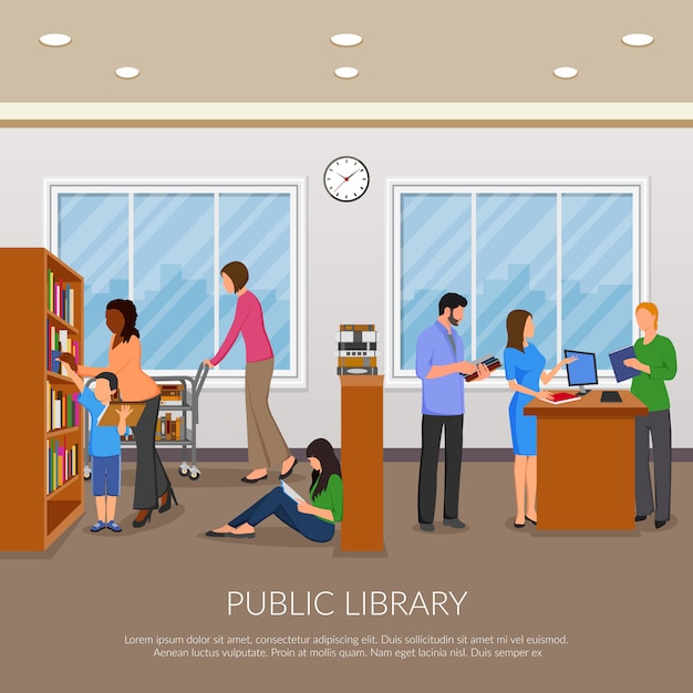 Vecteur gratuit illustration de la bibliothèque publique