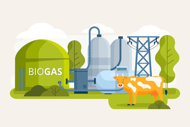 Vecteur gratuit illustration de biogaz de l'industrie