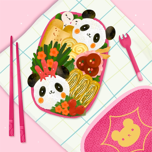 Illustration de boîte à bento peinte à la main