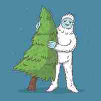 Vecteur gratuit illustration de bonhomme de neige abominable yeti dessiné à la main