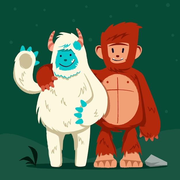 Illustration De Bonhomme De Neige Adominable Sasquatch Et Yeti Dessinés à La Main