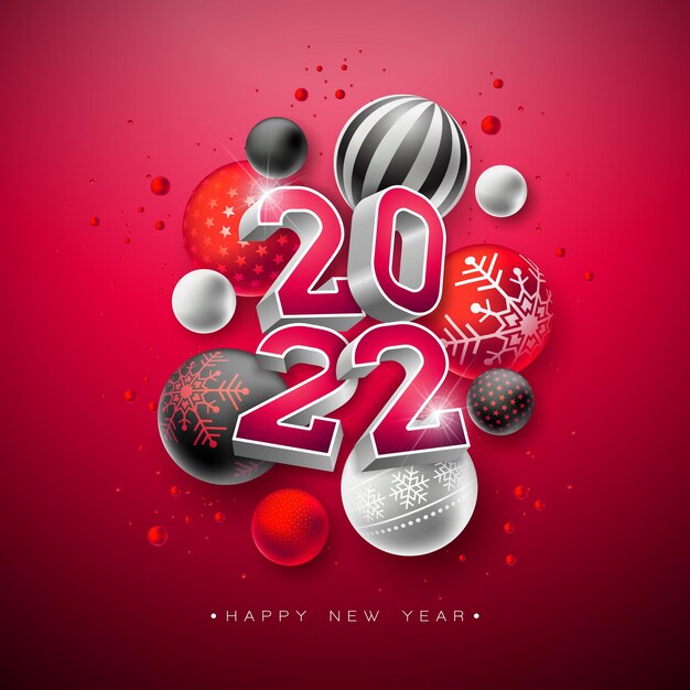 Illustration de bonne année avec numéro d et boule de verre d'ornement sur fond rouge vecteur noël