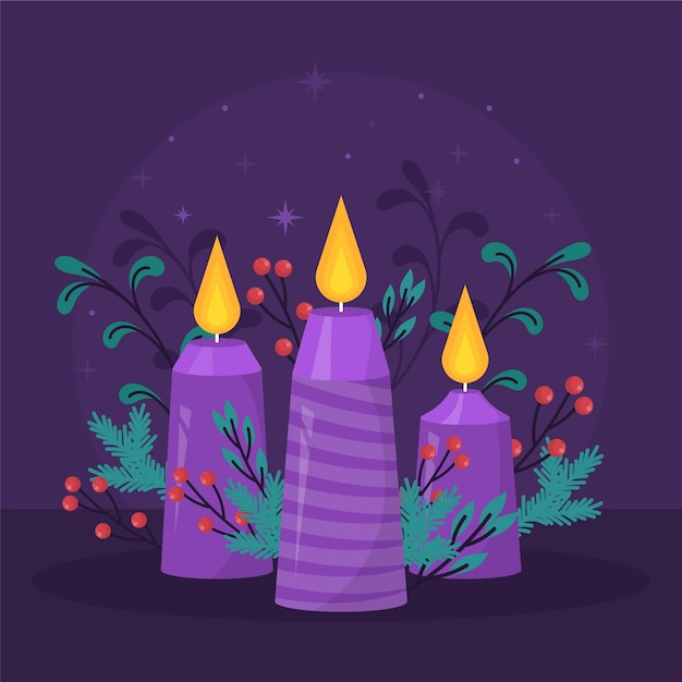 Illustration de bougies de l'avent violet design plat