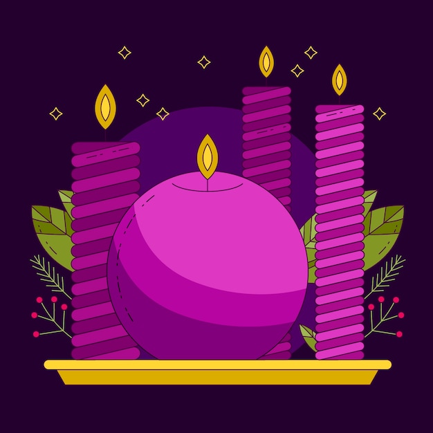 Vecteur gratuit illustration de bougies violettes dessinées à la main