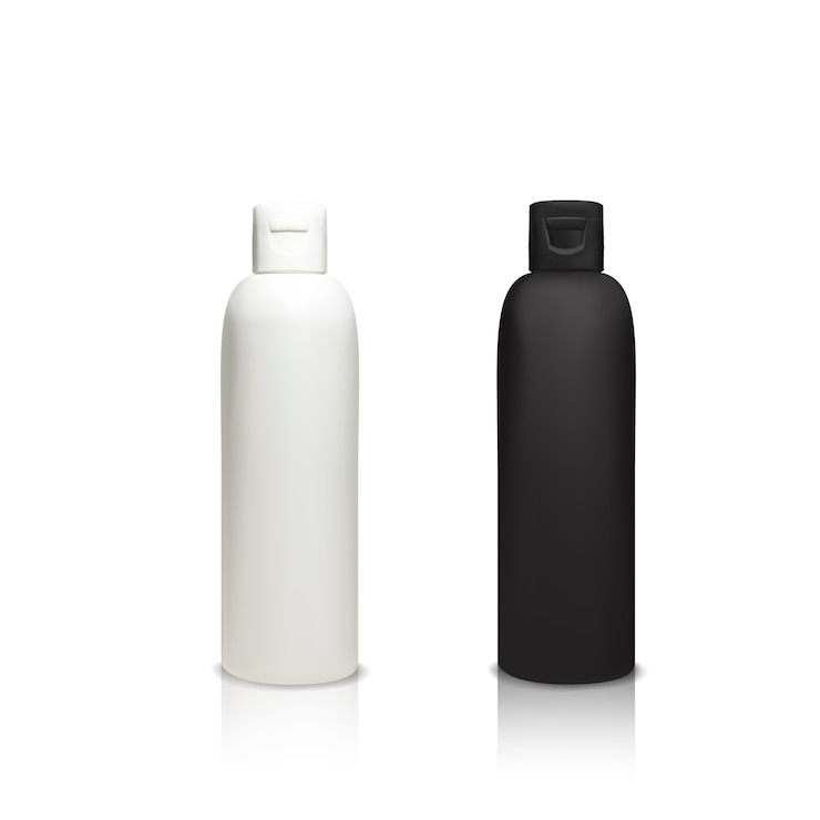 Vecteur gratuit illustration de bouteilles en plastique cosmétique de contenants 3d réalistes pour gel douche, shampoing