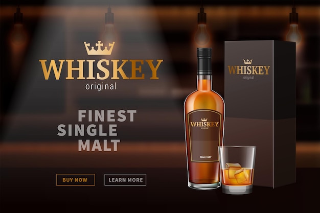 Vecteur gratuit illustration de bouteilles en verre de whisky cognac brandy