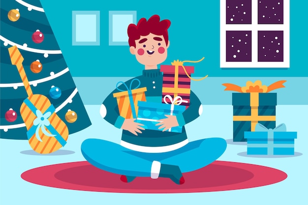 Illustration De Cadeaux De Noël Avec Homme