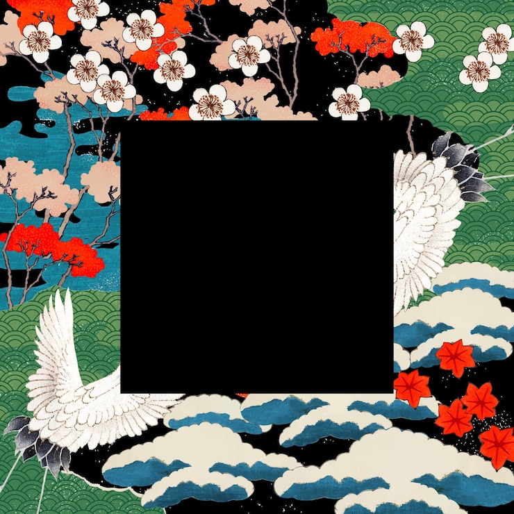 Vecteur gratuit illustration de cadre japonais vintage, remixée à partir d'œuvres d'art du domaine public
