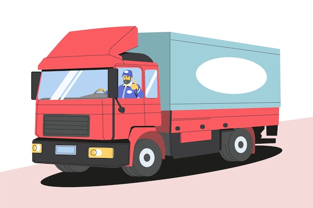 Vecteur gratuit illustration de camion de transport dessiné à la main