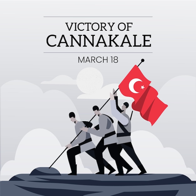 Vecteur gratuit illustration de canakkale avec héros et drapeau