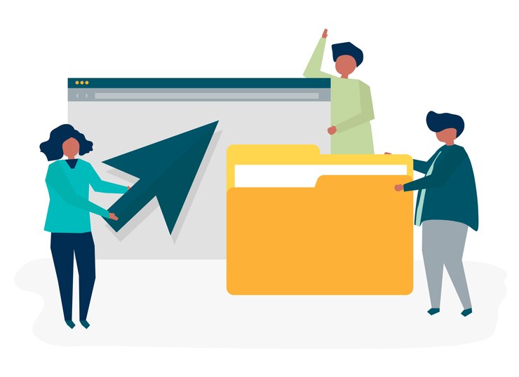 Vecteur gratuit illustration de caractère de personnes avec des icônes de concept de données