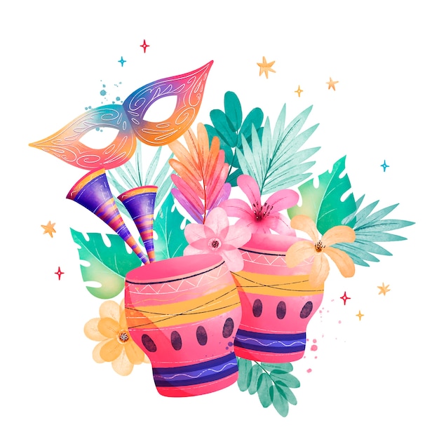 Vecteur gratuit illustration de carnaval floral aquarelle