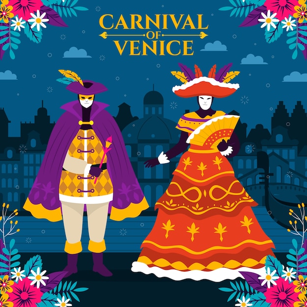 Vecteur gratuit illustration de carnaval de venise plat