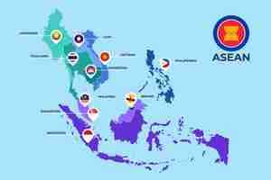 Vecteur gratuit illustration de la carte de l'asean