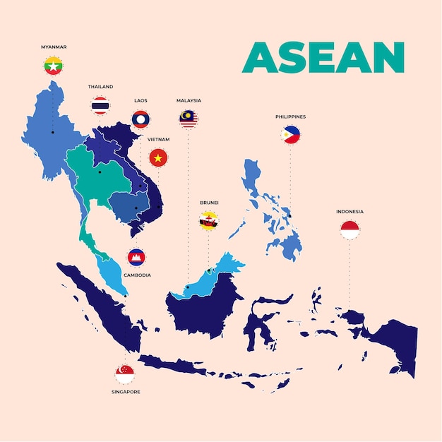 Vecteur gratuit illustration de la carte de l'asean