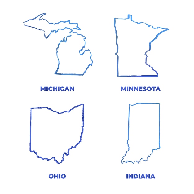 Illustration de carte de contour des états des états-unis dessinés à la main
