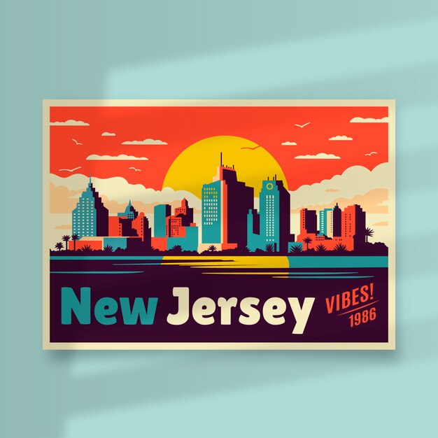 Illustration de carte postale new jersey design plat