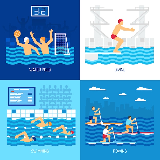 Vecteur gratuit illustration de cartes de sport aquatique