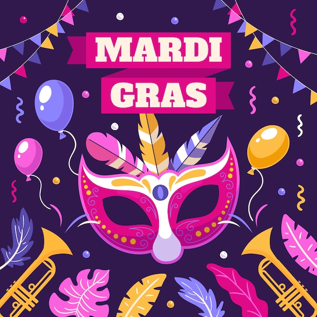 Vecteur gratuit illustration de célébration du festival plat mardi gras