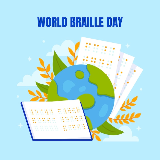 Vecteur gratuit illustration de célébration de la journée mondiale du braille plat