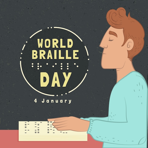 Vecteur gratuit illustration de célébration de la journée mondiale du braille plat