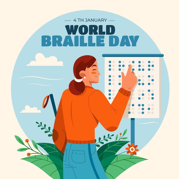 Vecteur gratuit illustration de célébration de la journée mondiale du braille plat